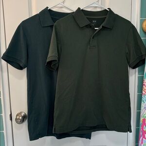 TWO Uniqlo Men's Green Polo Shirts Medium